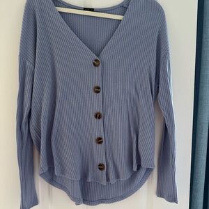 Women's Blue Button-Up Ribbed Top